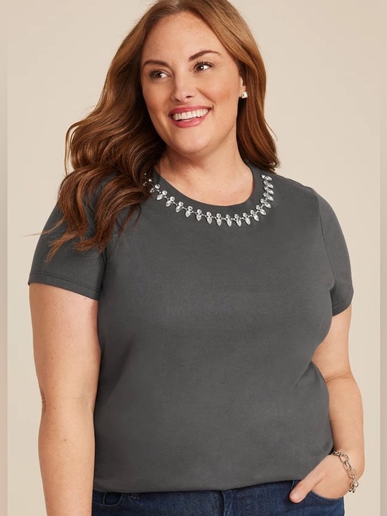 Maurices Tops - Maurices Gray Tee with Jewel Trim NWT XXL